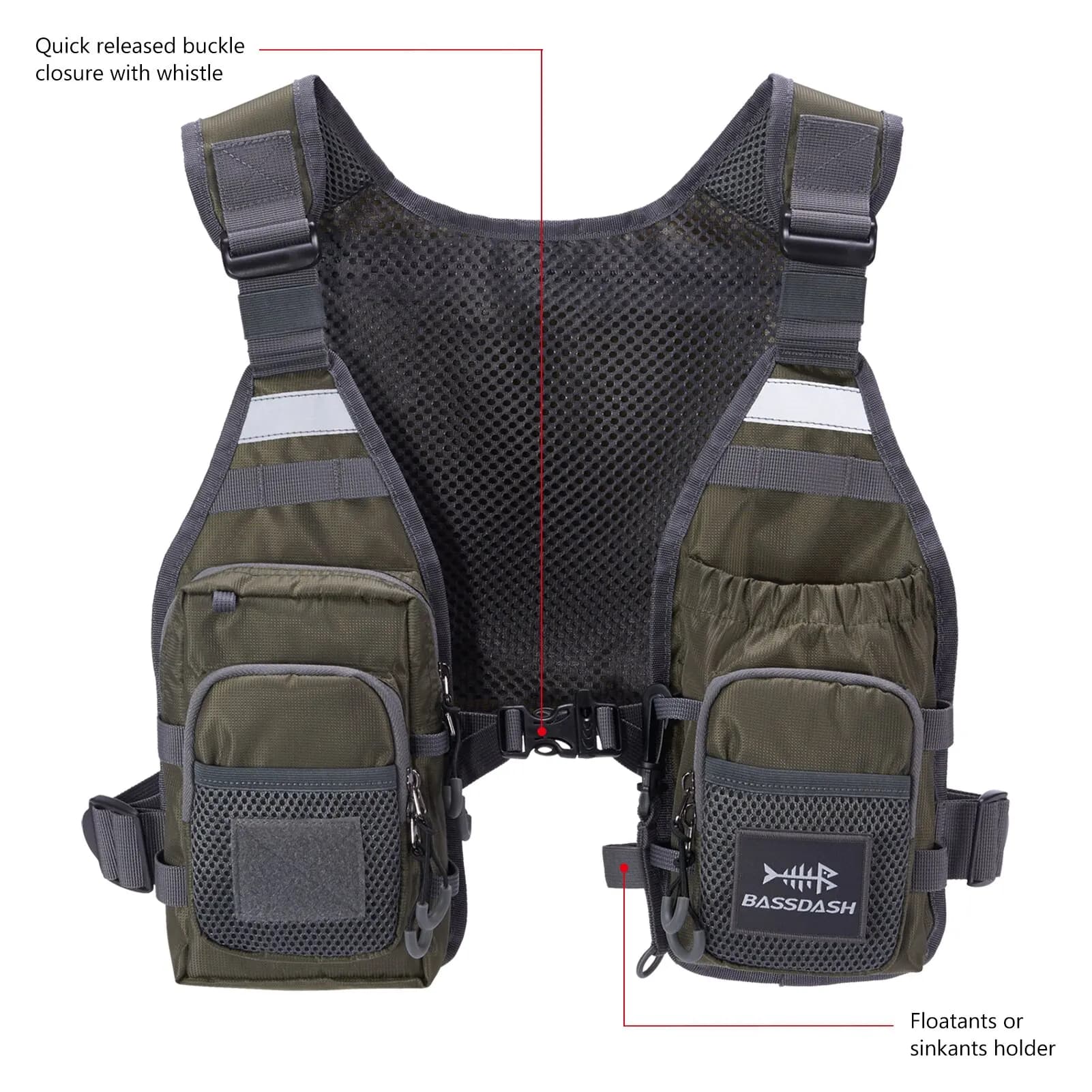 Gilet de pêche à la mouche ultra-léger Bassdash FV08 pour homme et femme, sac poitrine portable