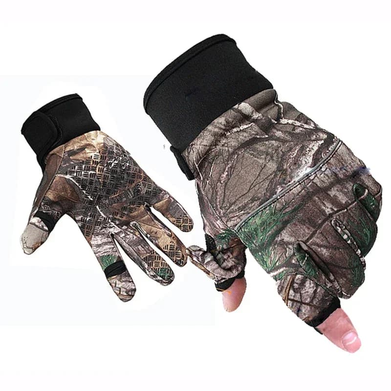 Tenue camouflage bionique 4 pièces hiver pour pêche en eau froide - Veste pantalon gants bonnet