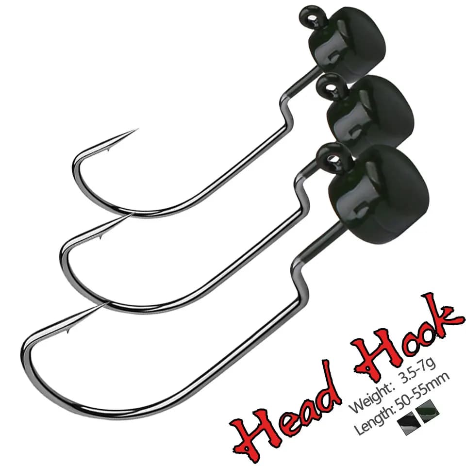 Hameçons plombés Jig Head 5PCS 3.5g-7g en acier carbone pour carpe et black-bass avec leurres souples