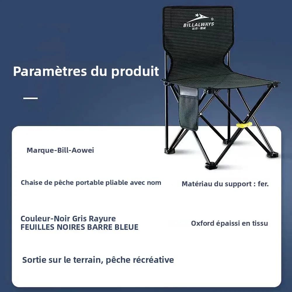 Chaise pliante portable avec dossier camping pêche dessin extérieur siège confortable transport facile