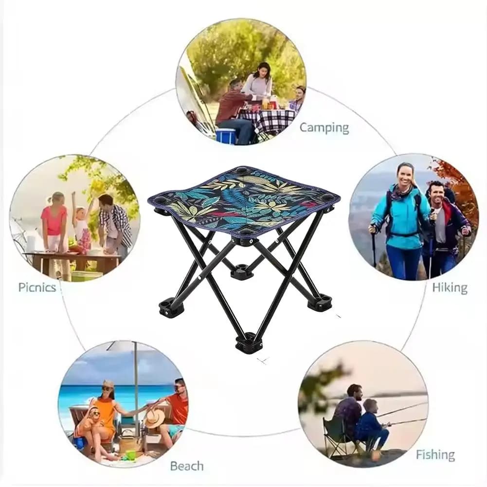 Tabouret pliant compact avec repose-pieds - Siège pour pêche, camping et croquis étudiants