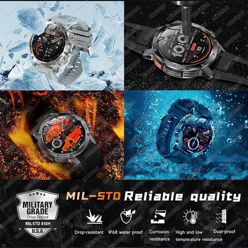 Montre militaire T-Rex 3 Ultra étanche IP68 avec lampe torche et suivi sportif pour hommes