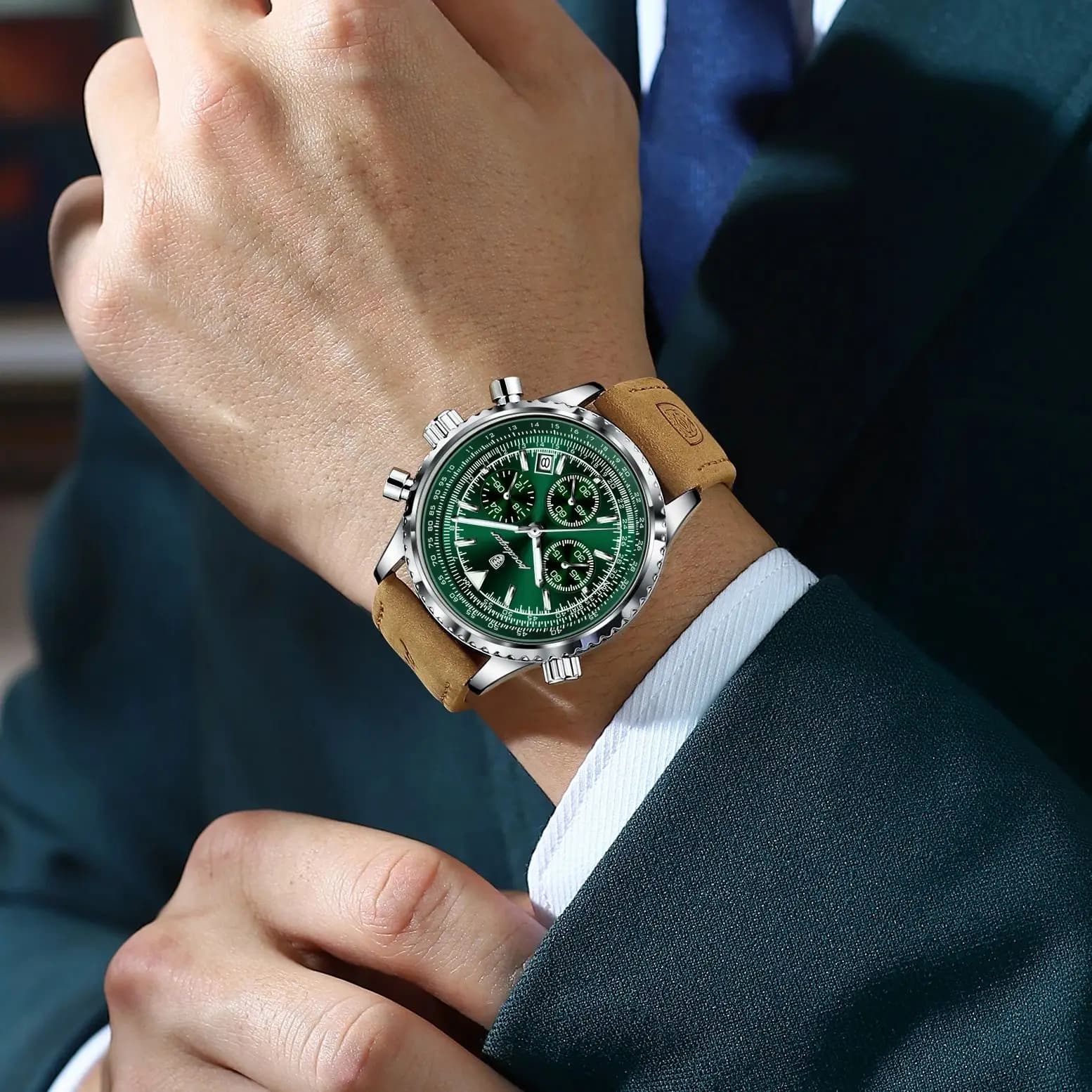 Montre homme luxe POEDAGAR étanche chronographe date lumineuse cuir quartz affaires élégant