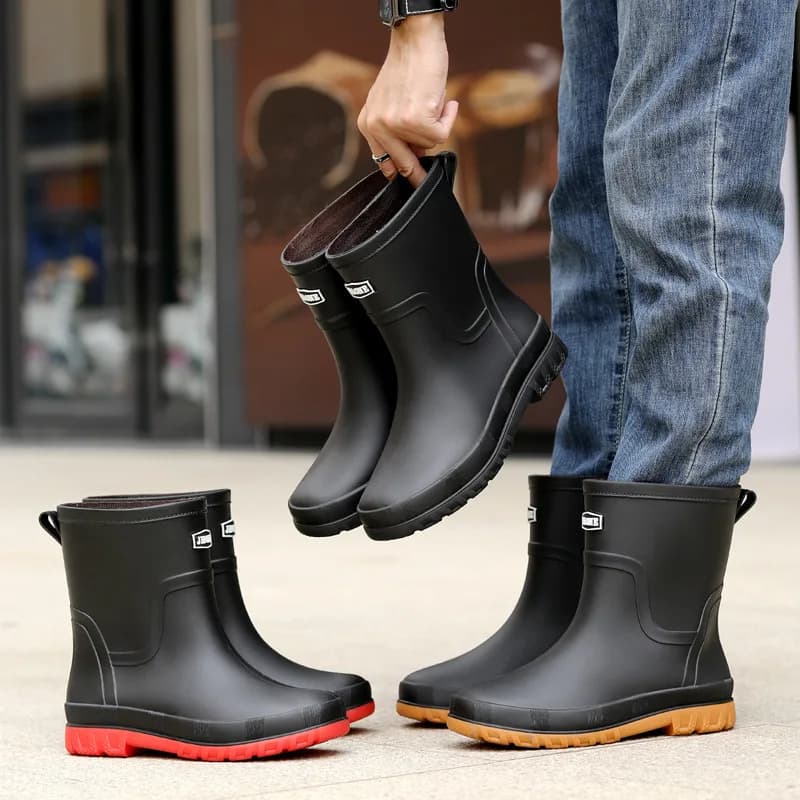 Bottes de pêche courtes anti-dérapantes avec doublure polaire épaisse - Chaussures cuisine imperméables