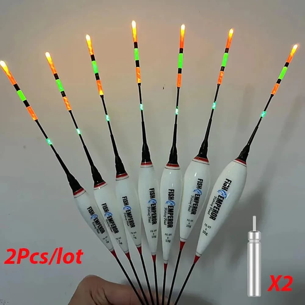 2 flotteurs lumineux LED pour pêche de nuit été 2024 grande flottabilité 3g à 13g avec pile CR425