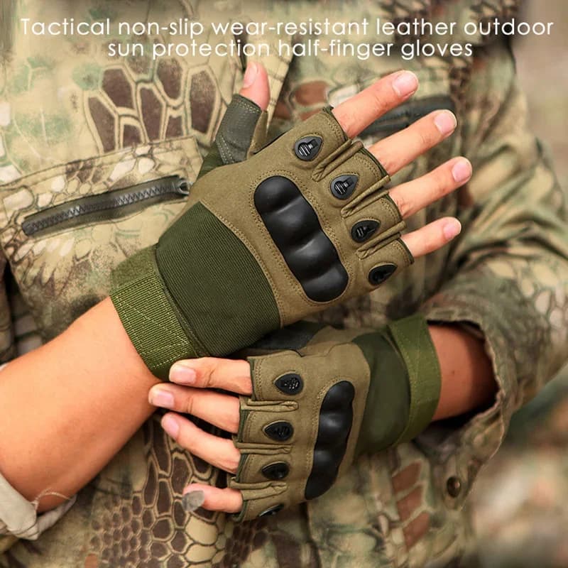 Gants tactiques demi-doigts à jointures renforcées pour pêche, chasse et sports extrêmes résistants