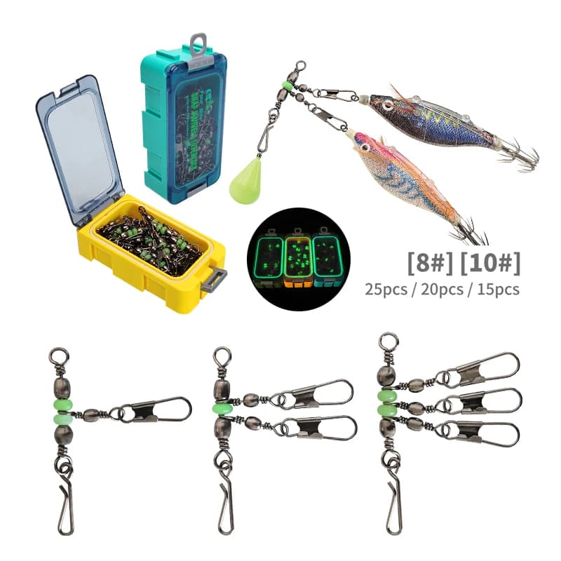 Barillet lumineux 8#/10# 25 pièces avec mousqueton pour leurres souples et durs - Connecteur pêche