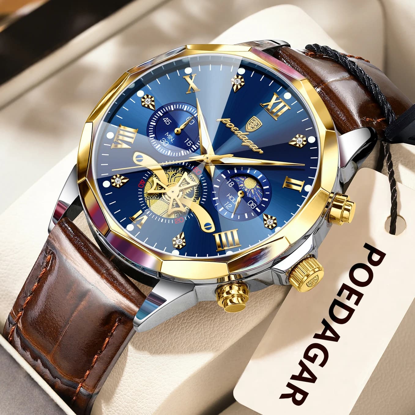 Montre Homme Militaire Luxe Quartz Étanche Luminieuse Chronographe Cuir Sport Élégante