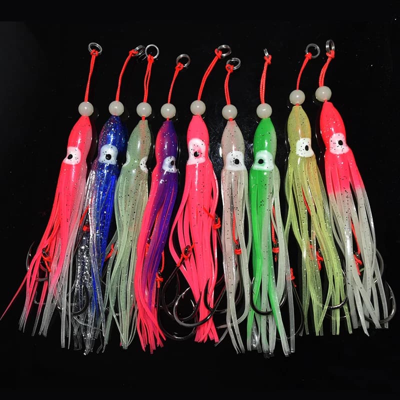 Leurres souples calmar 12cm pour pêche en mer - Skirt en gel de silicone avec tentacules et hameçons doubles assistés