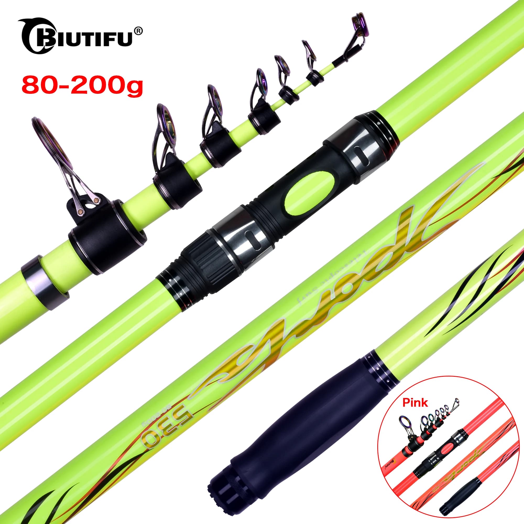 Canne à pêche surf télescopique BIUTIFU 4.5m carbone puissance 80-200g pour lancer longue distance surfcasting