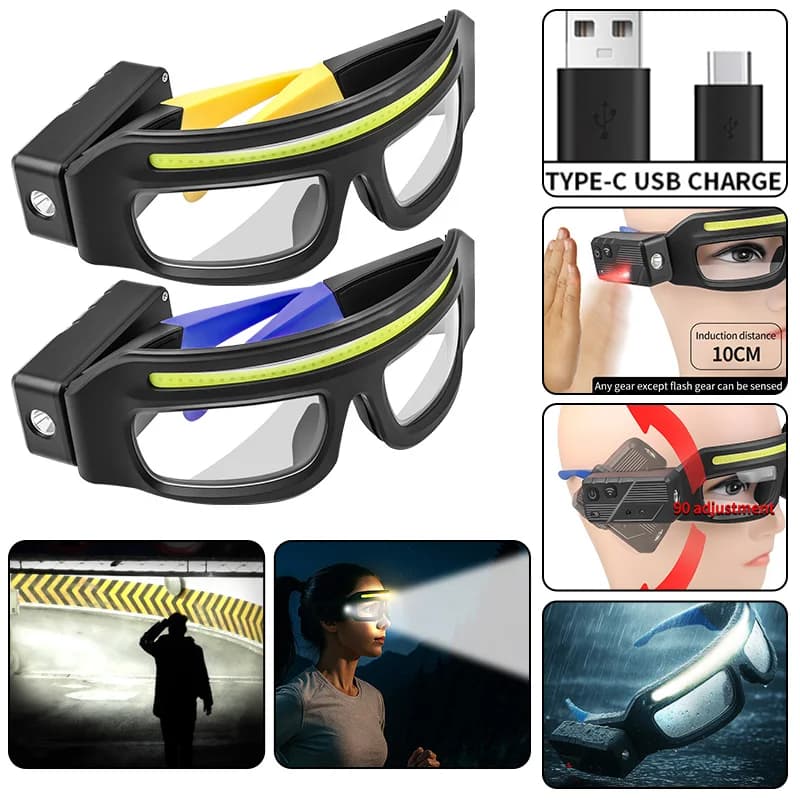 Lunettes lumière multifonction XTE recharge Type-C lampe frontale compacte tactile pêche portable