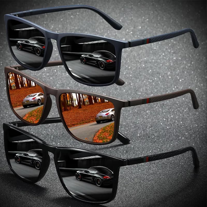 Lunettes de soleil carrées UV400 pêche anti-éblouissement - Lot 2/3 paires été voyage