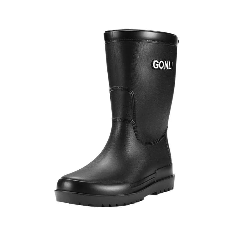 Bottes de pluie homme mi-mollet doublure polaire antidérapantes pêche lavage auto toutes saisons