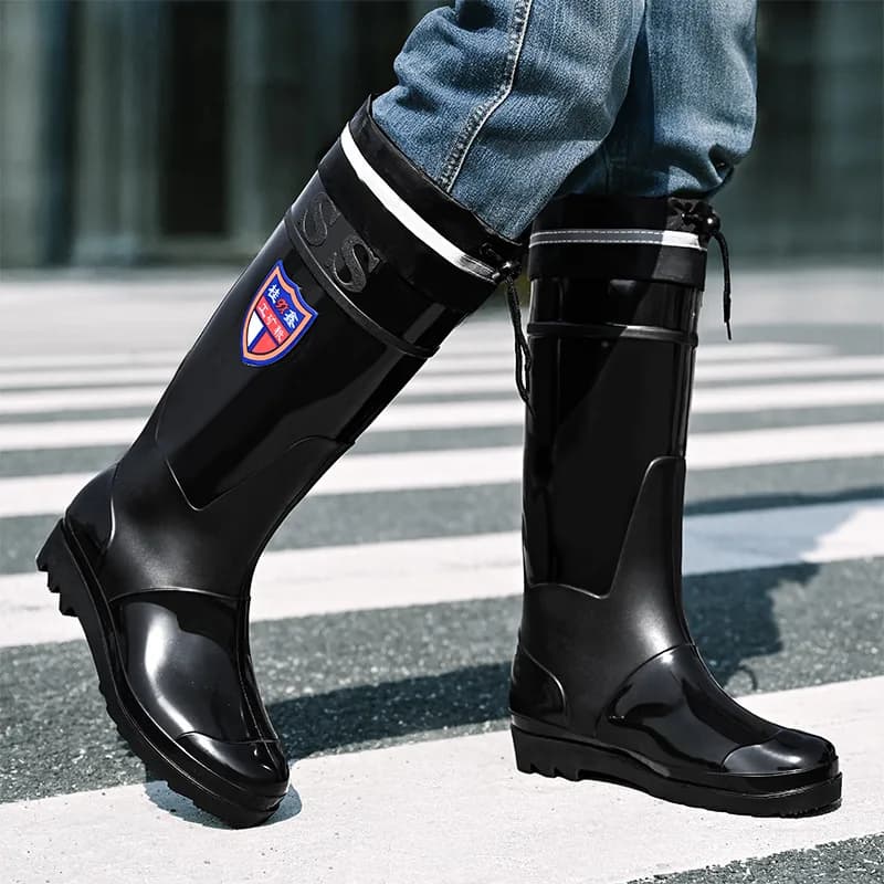 Bottes de pluie hautes noires homme antidérapantes imperméables chaudes mi-mollet