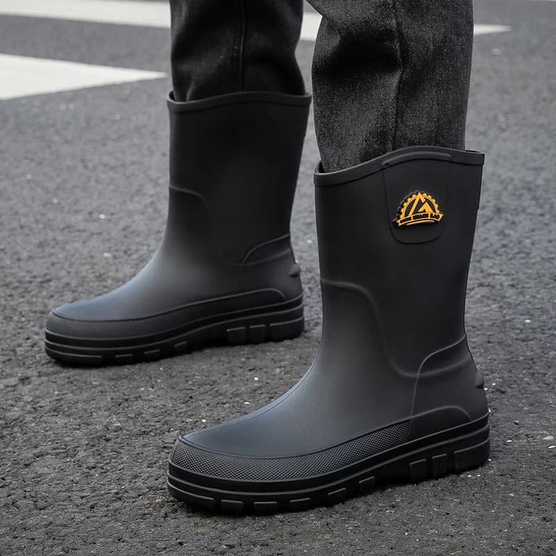 Bottes de pluie mi-mollet homme mode imperméables antidérapantes chaudes travail extérieur