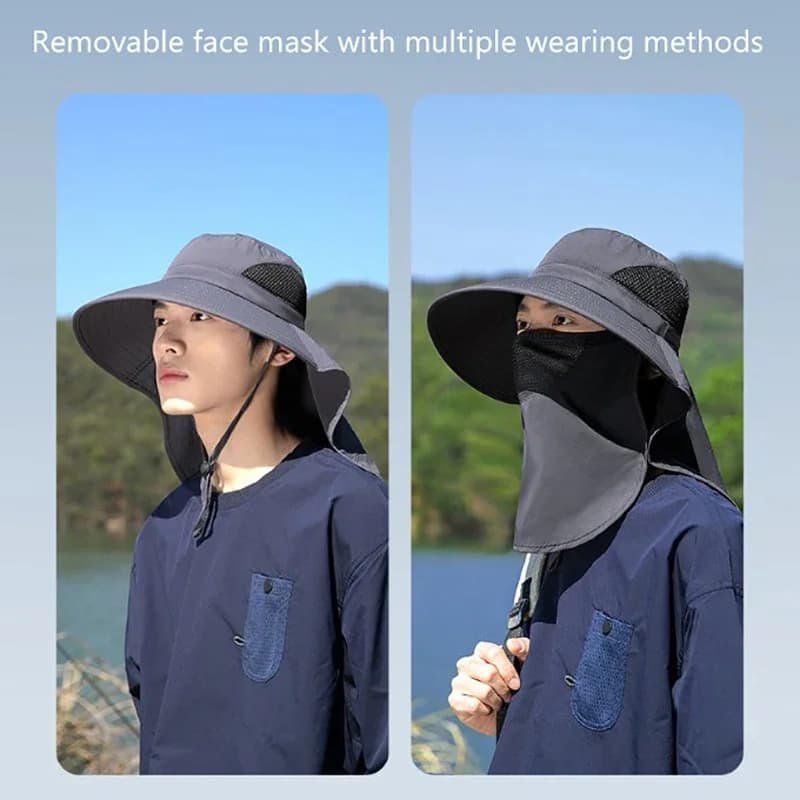 Chapeau de pêche avec protection UV et rabat couvre-nuque pour homme et femme