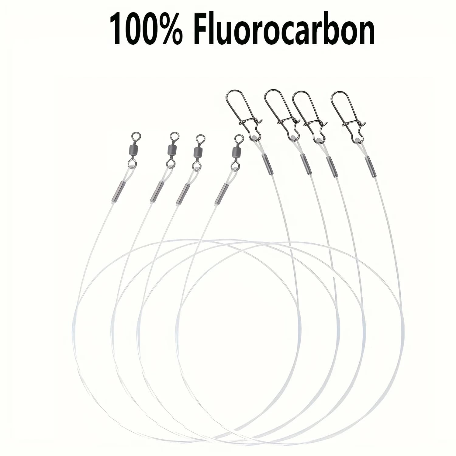 Ligne de pêche fluorocarbone 100% haute qualité 12 pièces avec boucle double anneau et verrou rapide