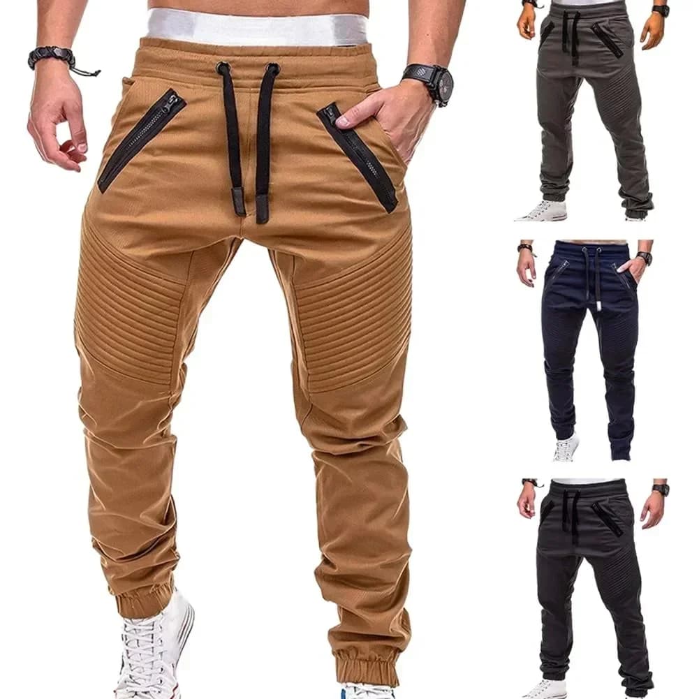 Pantalon printemps automne homme réglable cordon pêche poches ajustables slim fit rayé jogging