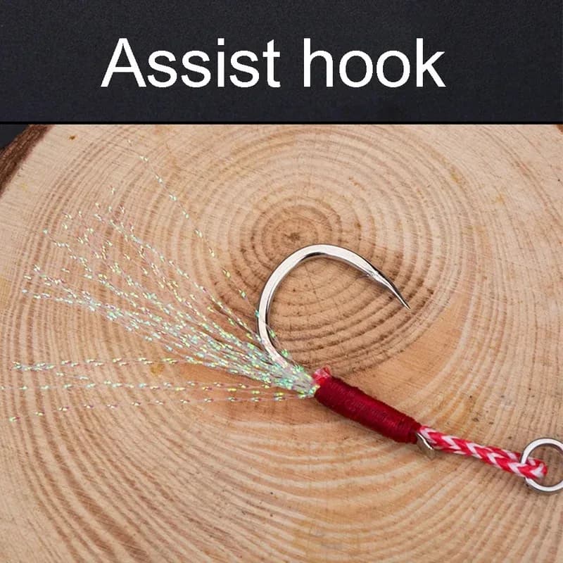 20/100pcs Slow Jigging Assist Hook Barbed Single Jig avec plumes - Hameçons acier carbone pêche