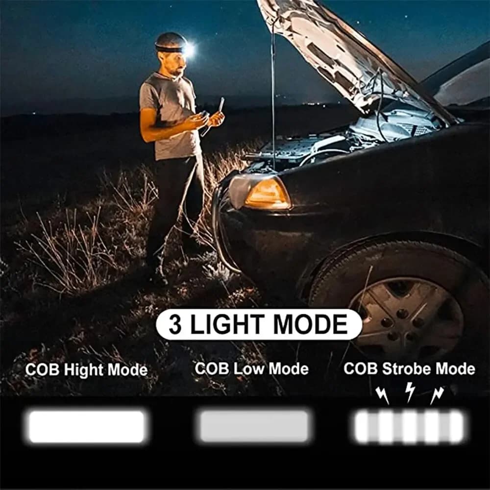Lampe frontale COB mini portable étanche 3 modes pour pêche camping randonnée légère