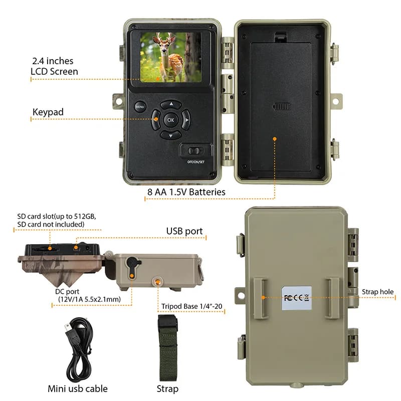 Caméra de chasse 32MP 1296P 0.1s - Détection mouvement vision nocturne pour surveillance extérieure et piste
