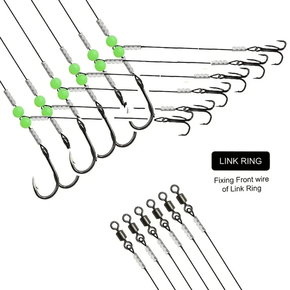 Montage de pêche double hameçon appât vivant anti-emmêlement avec perles lumineuses - acier inoxydable
