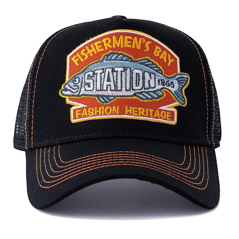 Casquette pêcheur unisexe mesh brodée gros poisson - Chapeau camionneur respirant - Snapback pêche
