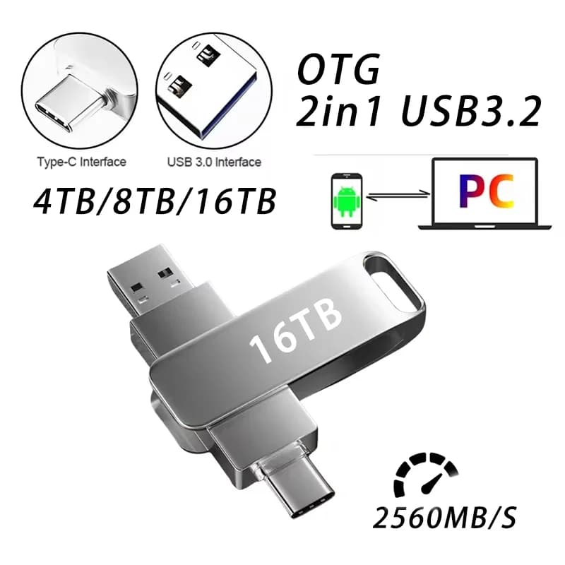 Clé USB flash 16TB haute vitesse USB 3.2 et Type-C - Stockage étanche pour sauvegarder photos et vidéos de pêche