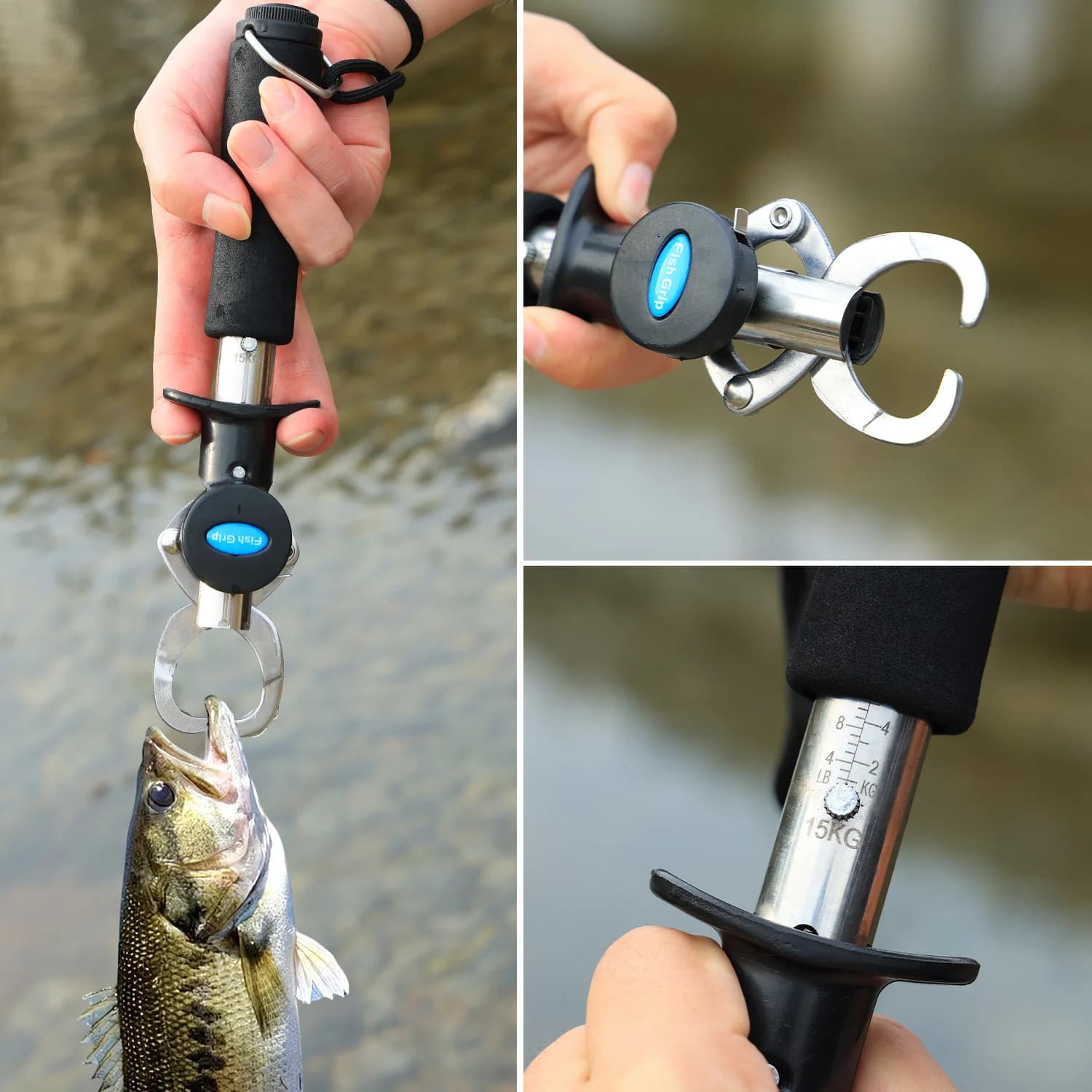 Pince à poisson Sougayilang tout-en-un en acier inoxydable avec pèse-poisson et mètre ruban, poignée antidérapante