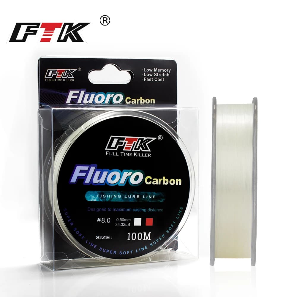 Ligne fluorocarbone FTK 100M 0.14mm-0.5mm pour pêche à la carpe et ligne coulante 4.13-34.32LB