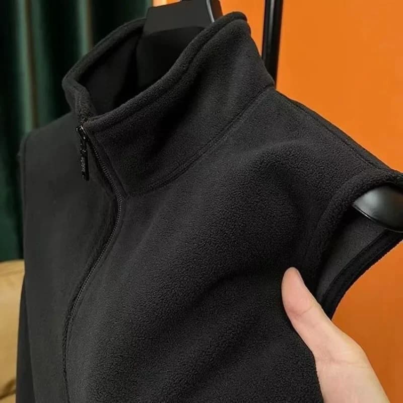 Gilet polaire homme hiver sans manches double face coupe-vent - chaud avec col montant pour activités extérieures