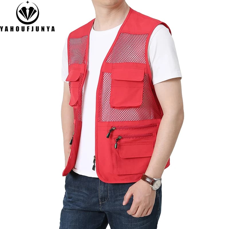 Veste de pêche sans manches homme 8XL avec multiples poches et fermeture éclair, parfaite pour le