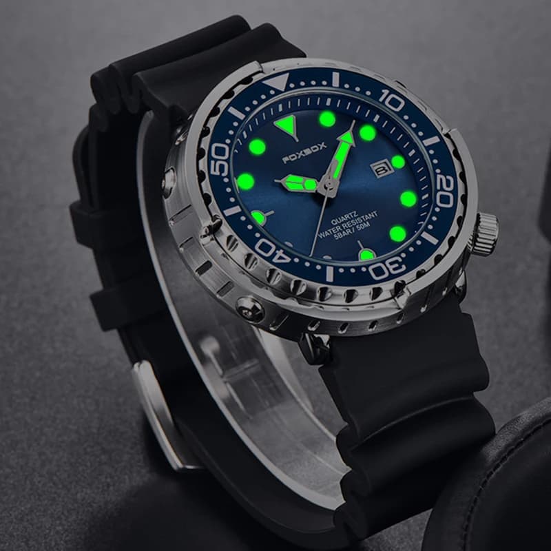 Montre Plongeur Homme FOXBOX 50ATM Étanche Luxe Quartz Sport Date Élégante Marque Mode
