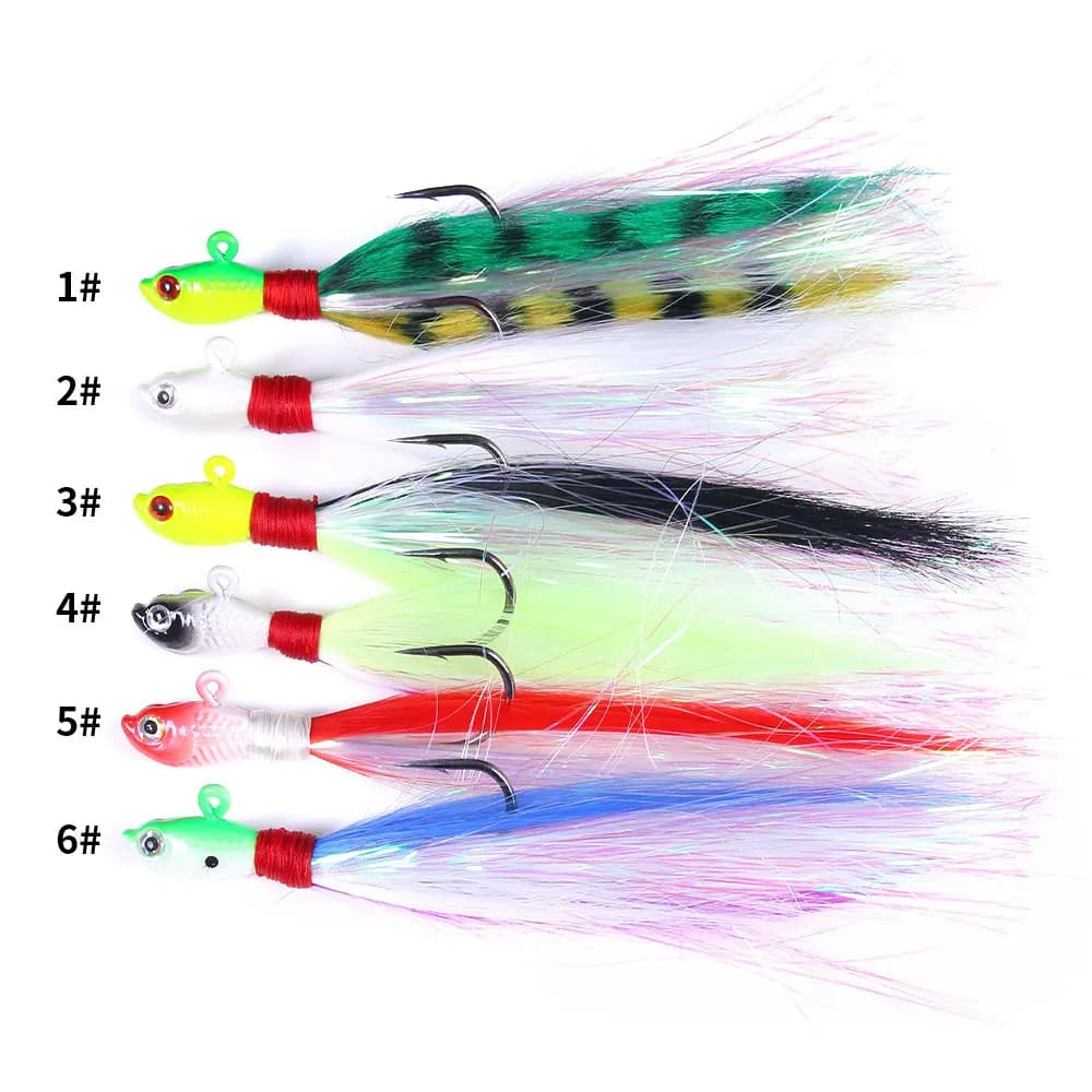 Têtes Plombées Bucktail 7-56g avec Poils Cerf - Leurre Jigging Plume Œil 3D Pêche Mer et Rivière