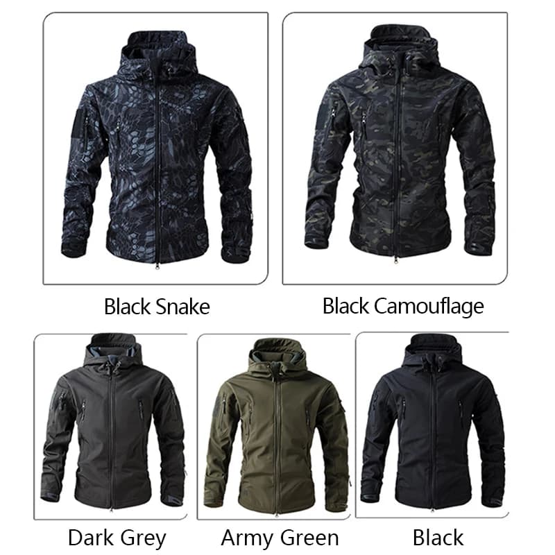 Veste tactique Shark Skin Soft Shell hiver homme - Imperméable polaire à capuche chasse pêche