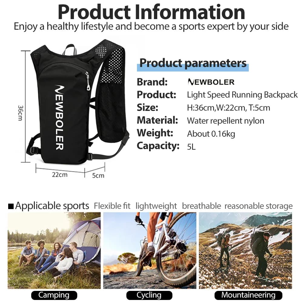 Sac à dos trail running 5L ultra léger avec système d'hydratation pour randonnée pêche active