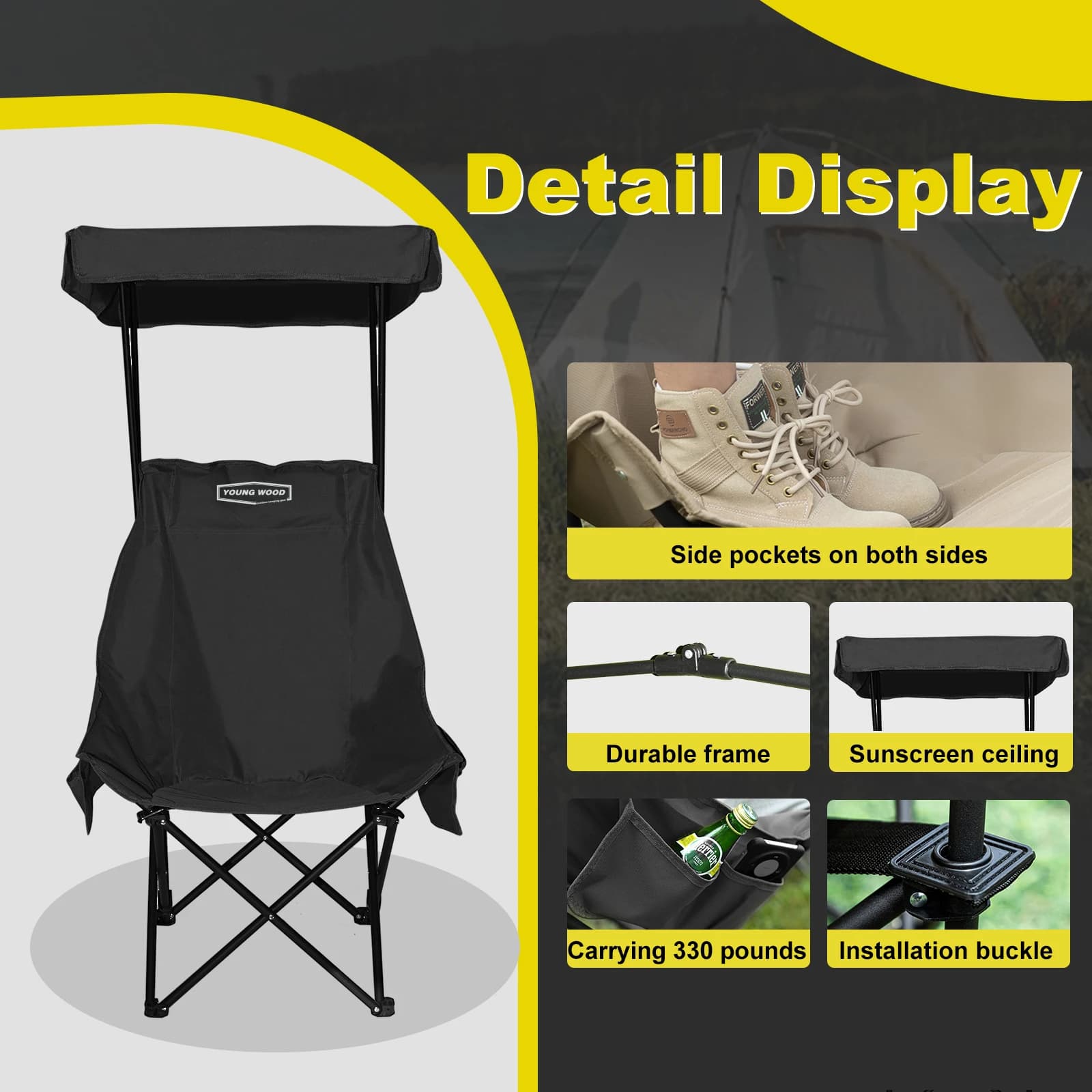 2 chaises pliantes noires design unique pour pêche et camping - Matériaux qualité supérieure résistants