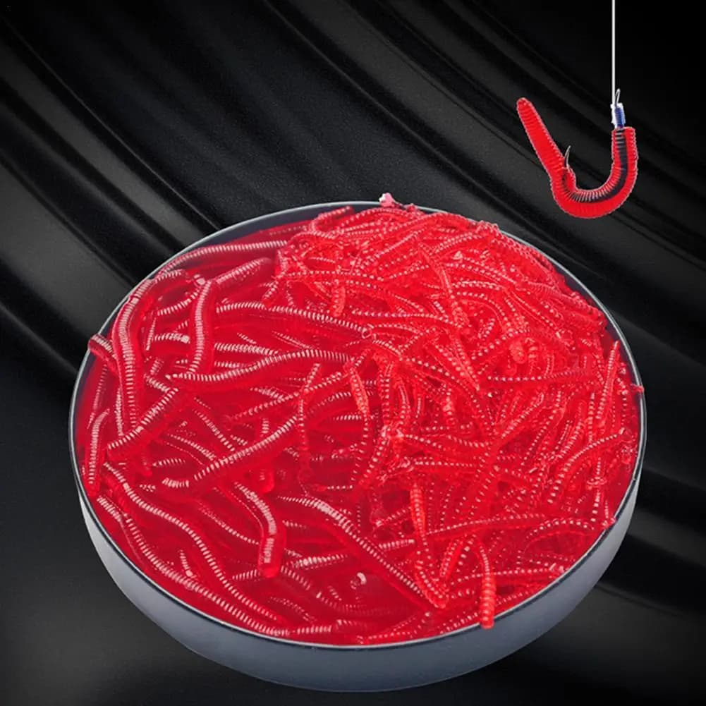 50/100 vers rouges silicone PVC appâts souples 3.5cm - leurres réalistes carpe bass pêche