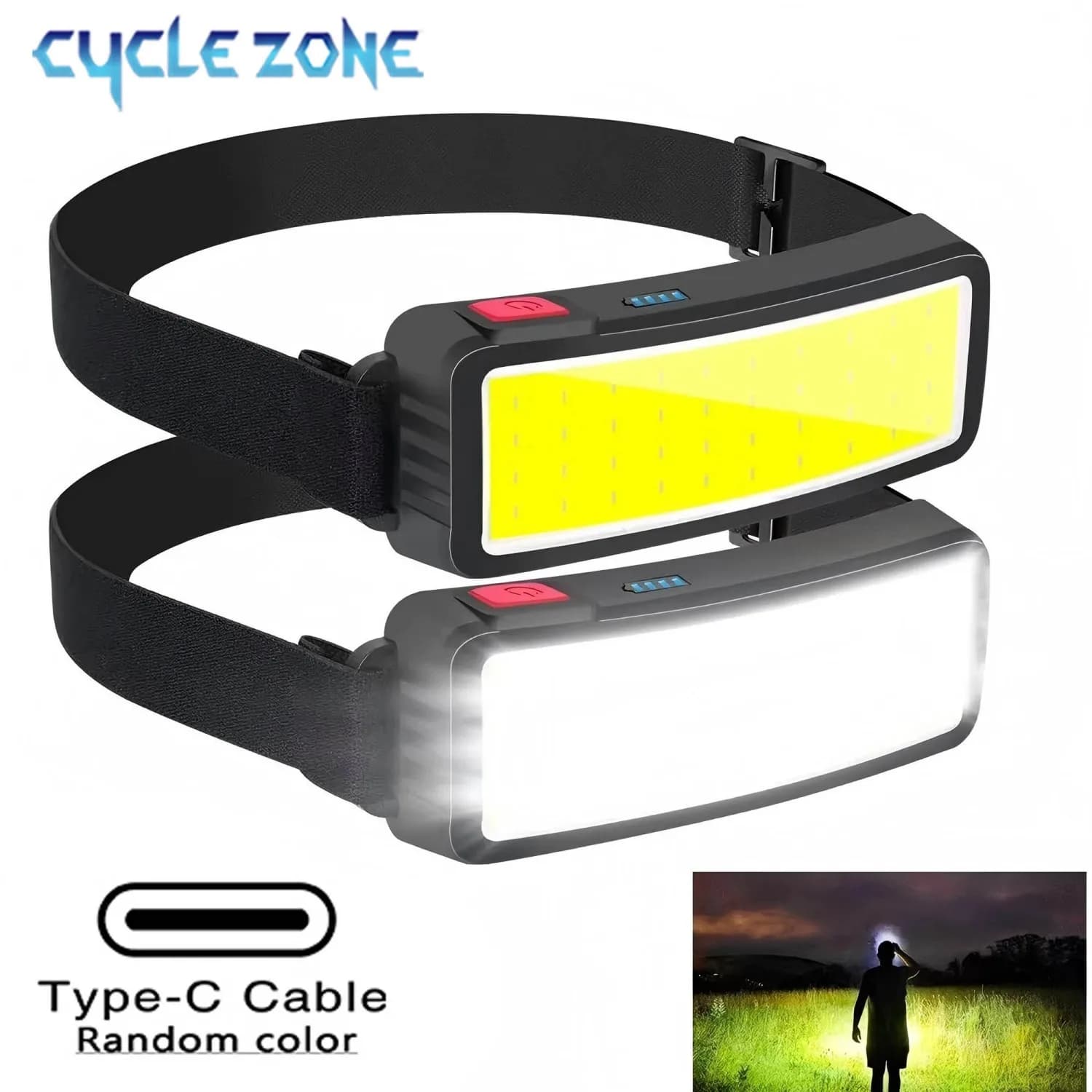 Lampe frontale COB rechargeable LED 180° pour pêche nocturne randonnée camping et escalade