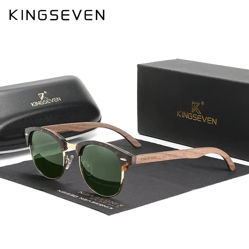 Lunettes de soleil KINGSEVEN polarisées - Monture noyer vintage UV400 pour homme et femme