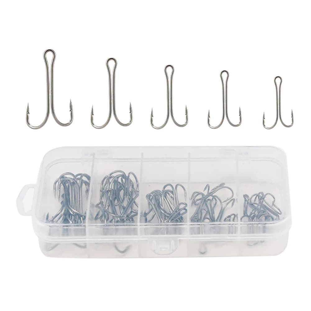 Hameçons double 50 pièces longue hampe pour grenouilles - Acier haute carbone barbelé
