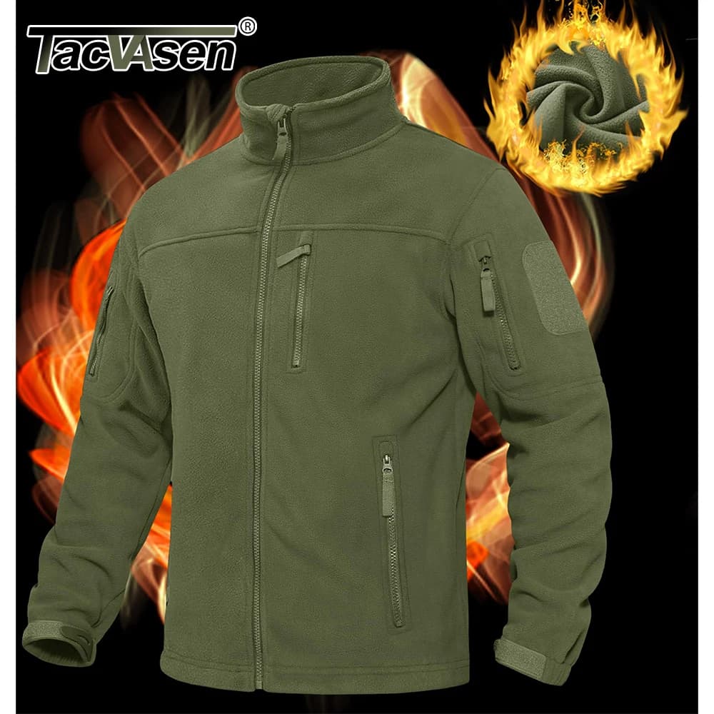 Veste polaire TACVASEN homme chaude coupe-vent avec fermeture complète et poches zippées pour pêche