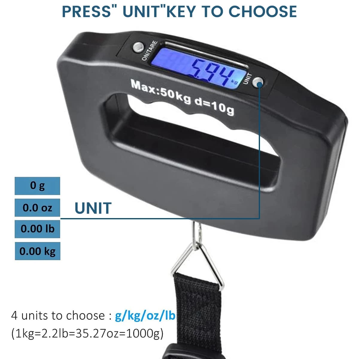 Pèse-bagages digital électronique portable avec rétroéclairage pour valise voyage pêche et balance suspendue