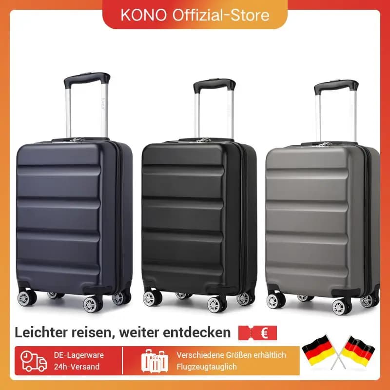 Valise cabine KONO légère avec roues 360° et serrure TSA - Bagage à main 55/65/75cm pour voyages et pêche