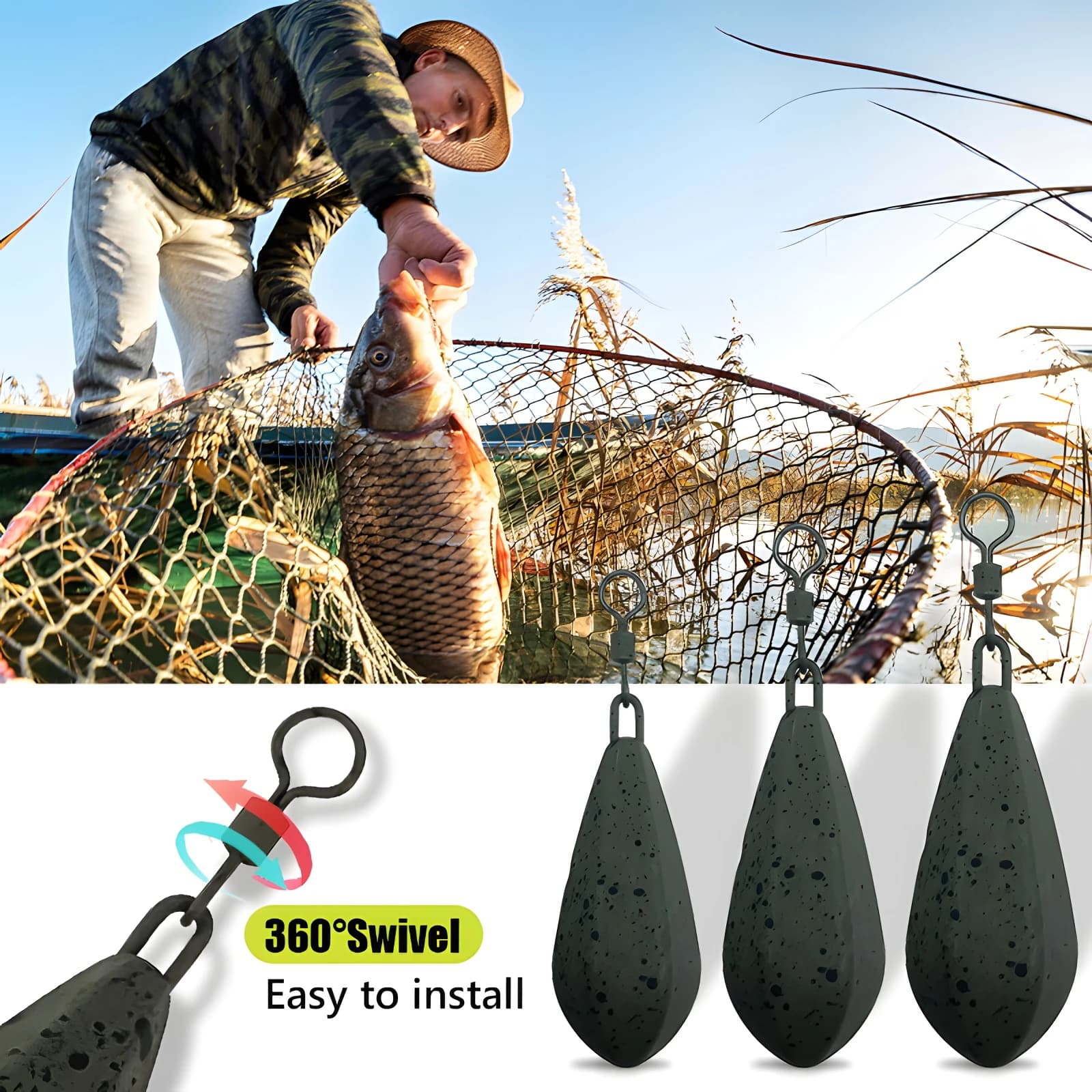 Plombs de pêche à la carpe 56g à 113g avec pendentif - Échange rapide des plombs plats