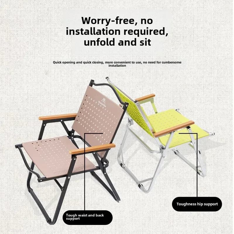 Chaise de pêche pliante portable en alliage aluminium et bois plastique pour extérieur