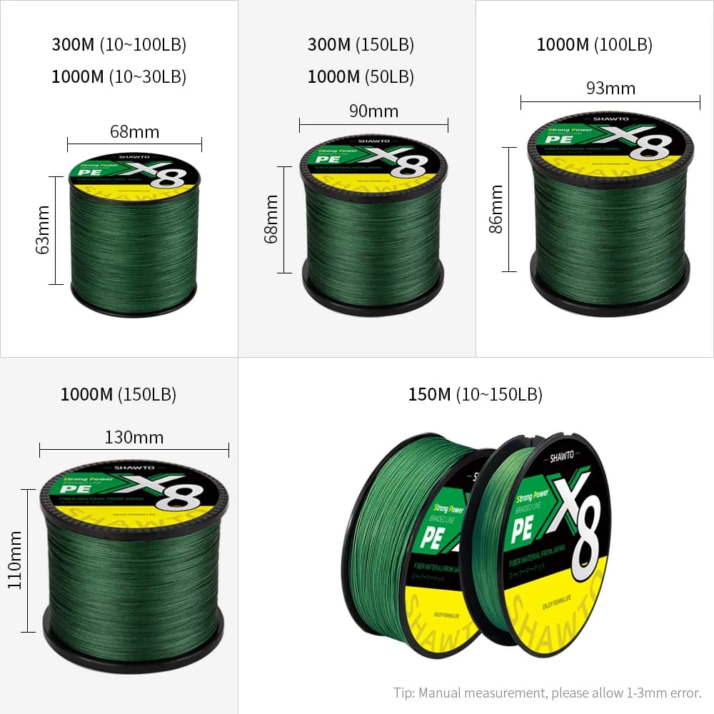 Ligne de pêche tressée Shawto 8 brins 150m 300m 1000m, fil multifilament haute résistance pour pêche