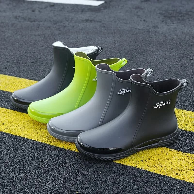 Bottes de pluie mi-hautes hommes anti-dérapantes pour pêche, travail en cuisine et lavage auto résistantes