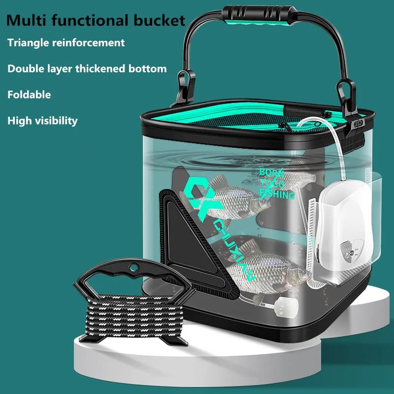 Seau pliable 13L pour poissons vivants en EVA renforcé, réservoir portable accessoire pêche durable