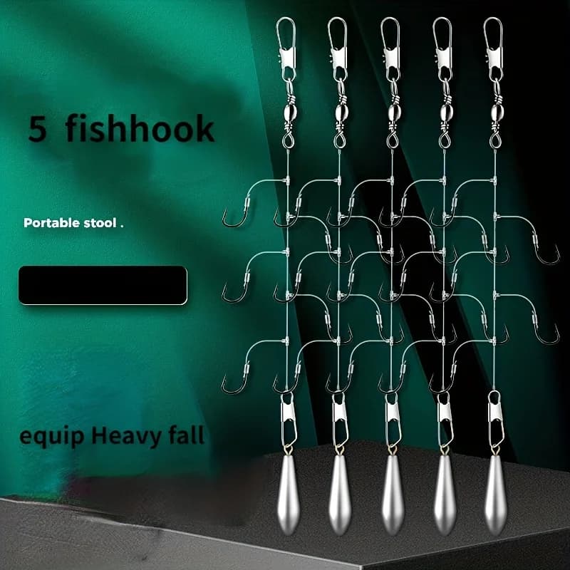 Kit de Hameçons Extra Tranchants T-Shaped - 5 Hameçons avec Fil pour Pêche, Tailles 3# à 10#